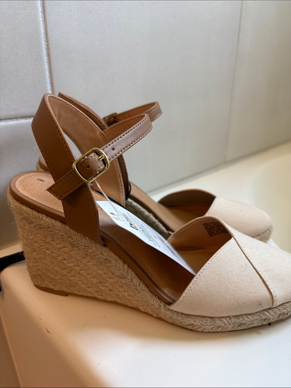 Time and Tru Two-Tone Beige and Tan Ankle-Strap Sandals - Picture 3 of 4